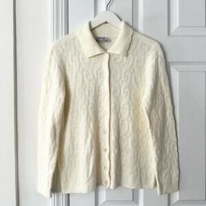 Cuddle Knit Wintuk Vintage Orlon Acrylic Collared Cable Knit Button Cardigan M